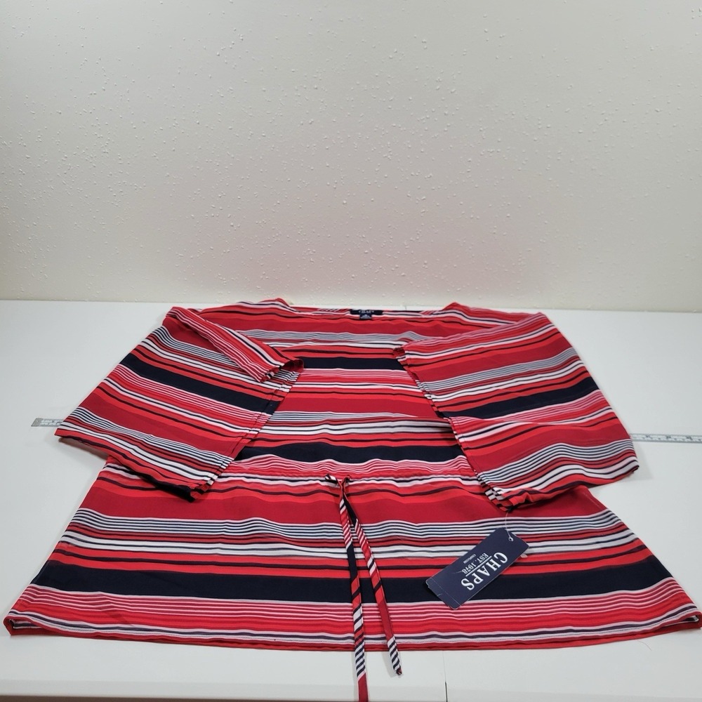 NWT Chaps Women's Blouse Lightweight Short Sleeve Size M Navy Multicolor